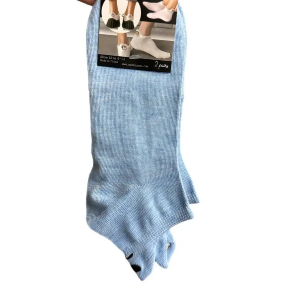 Blue and black low cut fun face socks with stay up heel tab NWT - Picture 2 of 6